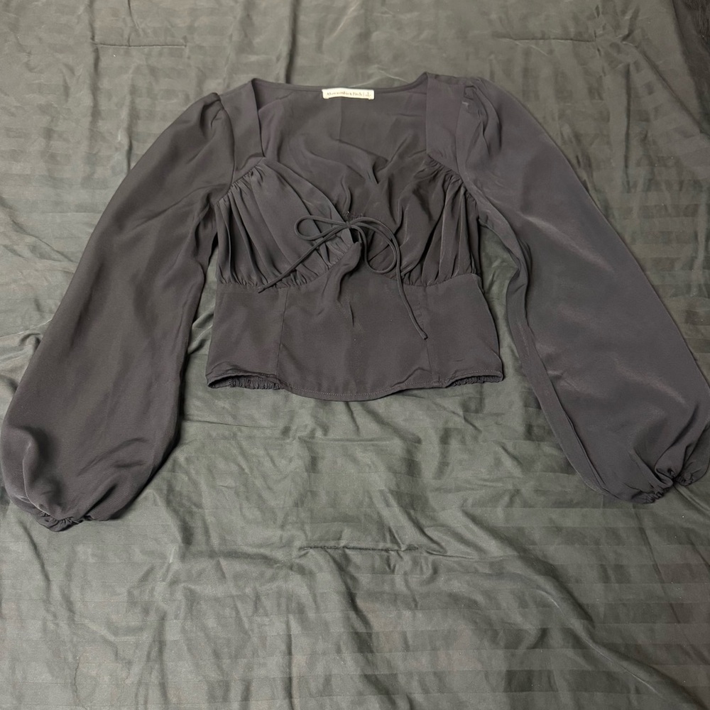 Abercrombie & Fitch Black Tie-Front Long Sleeve Blouse